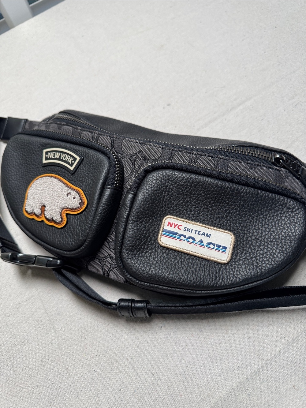 Coach Sprint Belt In Signature Jacquard  With Ski Patches Bag.